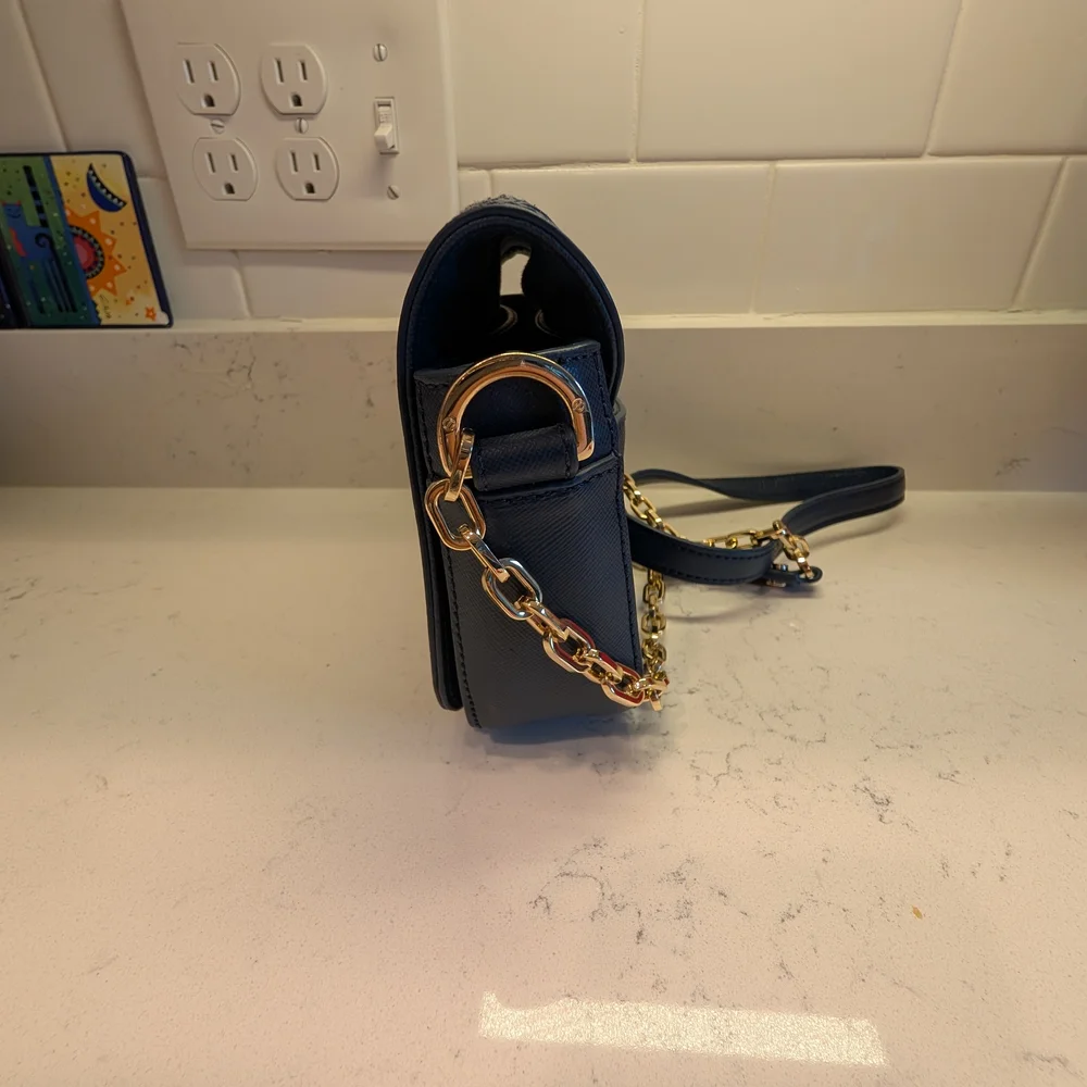 Tory Burch Blue and Purple Robinson Patchwork Chain Crossbody Bag